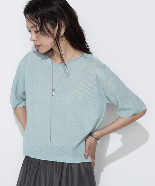 K.T KIYOKO TAKASE（キヨコタカセ）の「【前後２WAY】ジャカード柄 シアーニットTシャツ（ニット/セーター・レディース・ミント/イエロー系その他・FREE）」の12枚目の写真