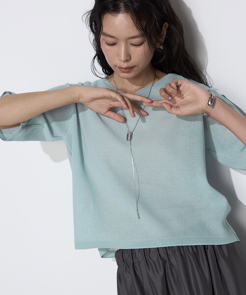 K.T KIYOKO TAKASE（キヨコタカセ）の「【前後２WAY】ジャカード柄 シアーニットTシャツ（ニット/セーター・レディース・ミント/イエロー系その他・FREE）」の14枚目の写真