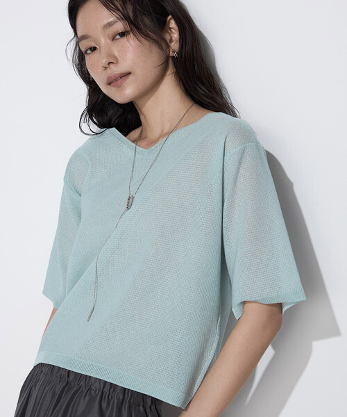 K.T KIYOKO TAKASE（キヨコタカセ）の「【前後２WAY】ジャカード柄 シアーニットTシャツ（ニット/セーター・レディース・ミント/イエロー系その他・FREE）」の15枚目の写真