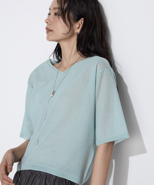 K.T KIYOKO TAKASE（キヨコタカセ）の「【前後２WAY】ジャカード柄 シアーニットTシャツ（ニット/セーター・レディース・ミント/イエロー系その他・FREE）」の16枚目の写真
