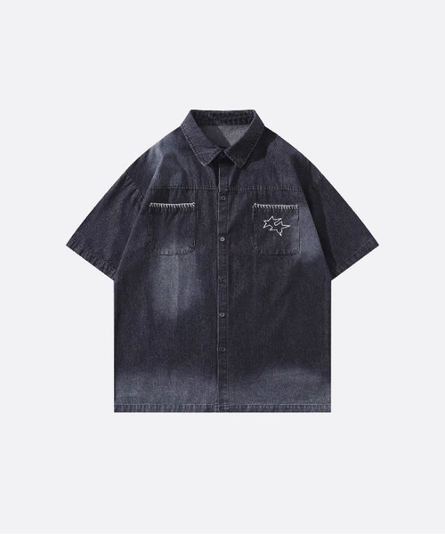 U:UME（ユーム）の「Star Embroidery Denim Shirt（シャツ/ブラウス・メンズ・ブルー/ブラック・X-LARGE/LARGE/MEDIUM）」の2枚目の写真