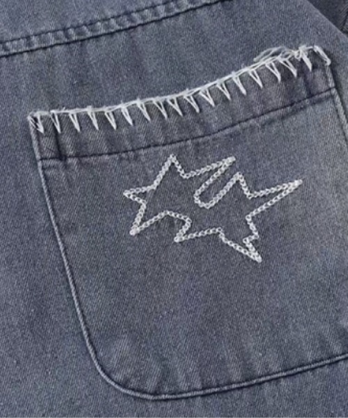 U:UME（ユーム）の「Star Embroidery Denim Shirt（シャツ/ブラウス・メンズ・ブルー/ブラック・X-LARGE/LARGE/MEDIUM）」の4枚目の写真