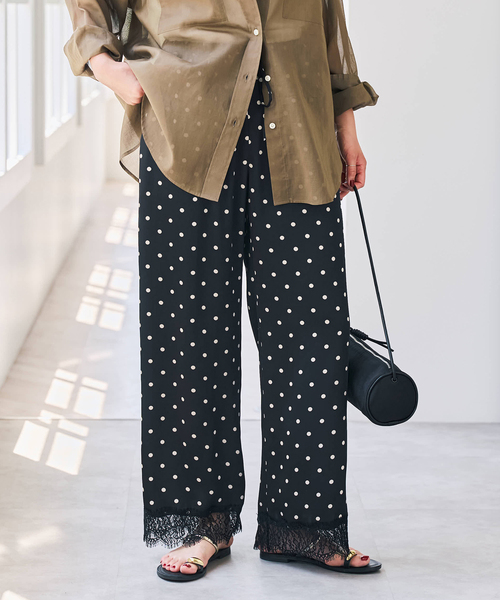 Spick & Span(スピックアンドスパン)の「《セットアップ可 / 追加》レースドッキングドットサテンパンツ(その他パンツ・レディース・ブラック・38/36)」の3枚目の写真