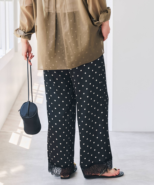 Spick & Span(スピックアンドスパン)の「《セットアップ可 / 追加》レースドッキングドットサテンパンツ(その他パンツ・レディース・ブラック・38/36)」の6枚目の写真