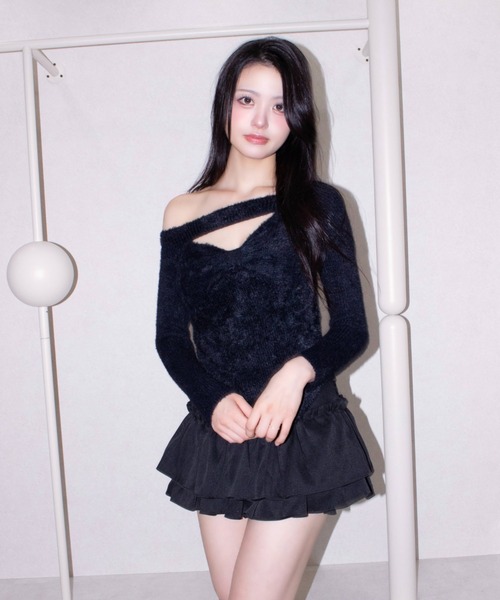 REINE NOIRE（レーヌノワール）の「ribon mood tops. / リボン ムード トップス（ニット/セーター・レディース・ブラック・FREE）」の2枚目の写真