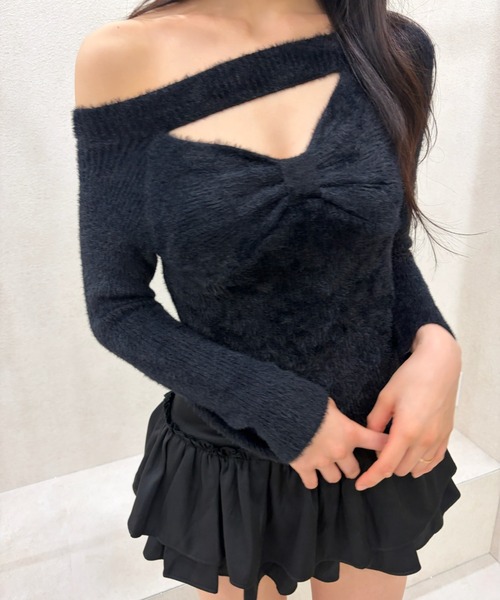 REINE NOIRE（レーヌノワール）の「ribon mood tops. / リボン ムード トップス（ニット/セーター・レディース・ブラック・FREE）」の6枚目の写真