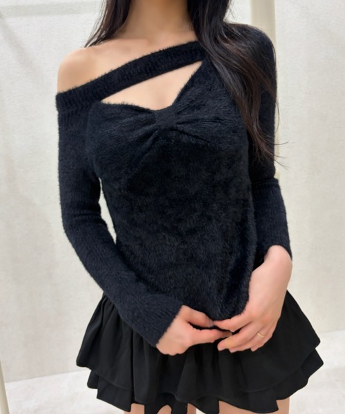 REINE NOIRE（レーヌノワール）の「ribon mood tops. / リボン ムード トップス（ニット/セーター・レディース・ブラック・FREE）」の7枚目の写真