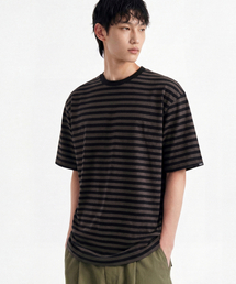 ATEZ（アテズ）の「エッセンシャルオーバーサイズストライプ半袖Tシャツ[チャコール]（Tシャツ/カットソー）」