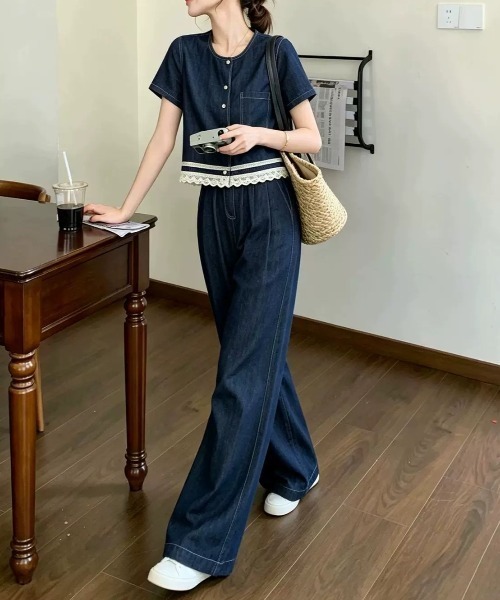 FAVORITO(ファヴォリート)の「デニムトップスパンツセットアップ(セットアップ・レディース・ダークブルー・M/L/XL/S)」の11枚目の写真