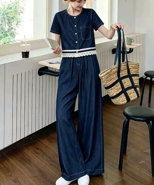 FAVORITO(ファヴォリート)の「デニムトップスパンツセットアップ(セットアップ・レディース・ダークブルー・M/L/XL/S)」の12枚目の写真