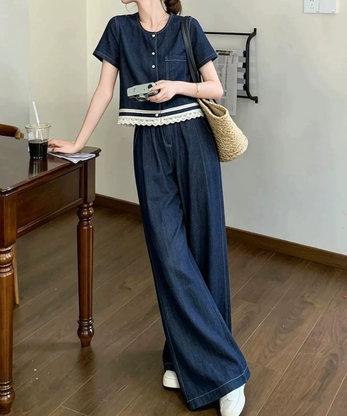 FAVORITO(ファヴォリート)の「デニムトップスパンツセットアップ(セットアップ・レディース・ダークブルー・M/L/XL/S)」の13枚目の写真