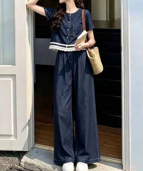 FAVORITO(ファヴォリート)の「デニムトップスパンツセットアップ(セットアップ・レディース・ダークブルー・M/L/XL/S)」の5枚目の写真