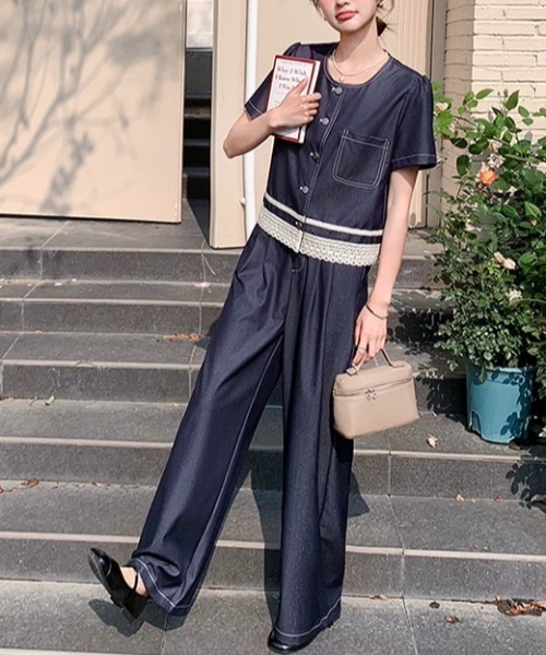 FAVORITO(ファヴォリート)の「デニムトップスパンツセットアップ(セットアップ・レディース・ダークブルー・M/L/XL/S)」の7枚目の写真