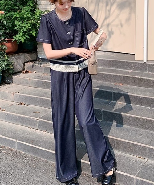 FAVORITO(ファヴォリート)の「デニムトップスパンツセットアップ(セットアップ・レディース・ダークブルー・M/L/XL/S)」の8枚目の写真