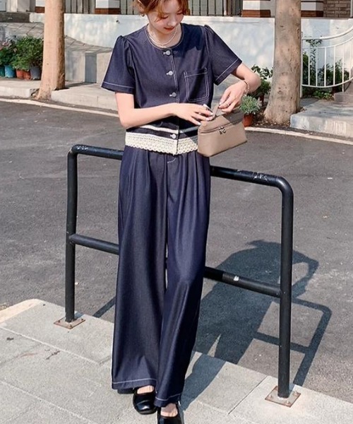 FAVORITO(ファヴォリート)の「デニムトップスパンツセットアップ(セットアップ・レディース・ダークブルー・M/L/XL/S)」の2枚目の写真