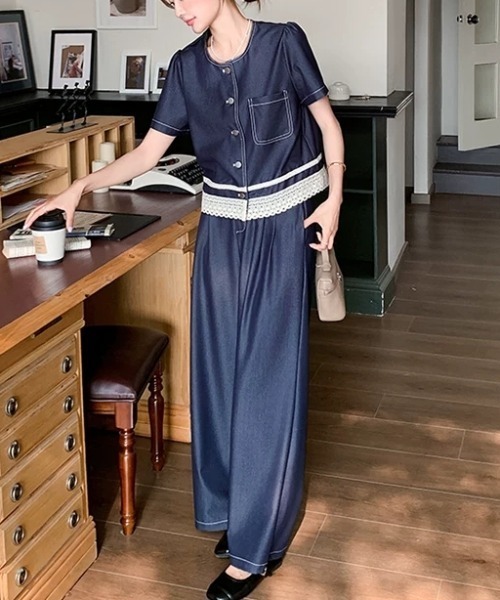 FAVORITO(ファヴォリート)の「デニムトップスパンツセットアップ(セットアップ・レディース・ダークブルー・M/L/XL/S)」の3枚目の写真