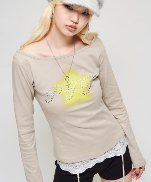 WHO'S WHO gallery(フーズフーギャラリー)の「PIFスタッズトップス(Tシャツ/カットソー・レディース・ベージュ/パープル/ブラウン・FREE)」の3枚目の写真