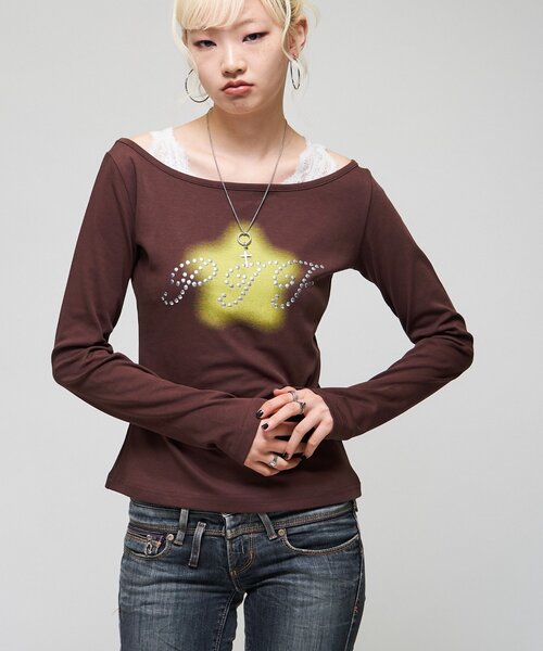WHO'S WHO gallery(フーズフーギャラリー)の「PIFスタッズトップス(Tシャツ/カットソー・レディース・ベージュ/パープル/ブラウン・FREE)」の4枚目の写真