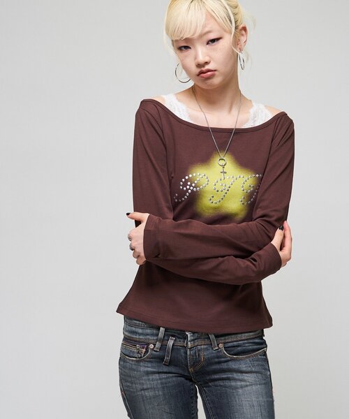 WHO'S WHO gallery(フーズフーギャラリー)の「PIFスタッズトップス(Tシャツ/カットソー・レディース・ベージュ/パープル/ブラウン・FREE)」の5枚目の写真