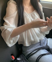 花柄スクエアネックブラウス