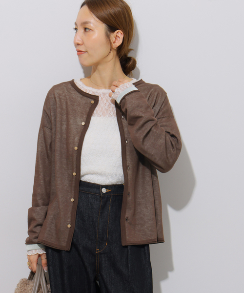 JOURNAL STANDARD relume(ジャーナルスタンダード レリューム)の「2WAYバイカラーニットトップス(カーディガン/ボレロ・レディース・ブラック/ブラウン・FREE)」の2枚目の写真