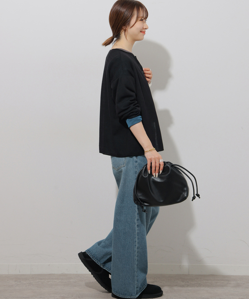 JOURNAL STANDARD relume(ジャーナルスタンダード レリューム)の「2WAYバイカラーニットトップス(カーディガン/ボレロ・レディース・ブラック/ブラウン・FREE)」の4枚目の写真