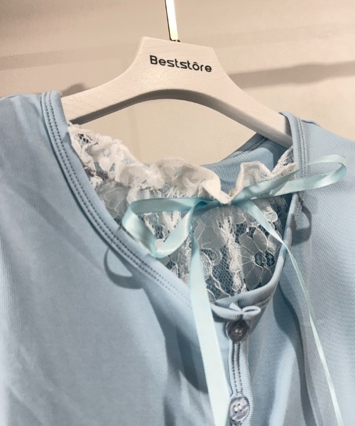 Beststore(ベストストア)の「バレエコア レースフリル&リボン タイト リブカーディガン風 Tシャツ カットソー(Tシャツ/カットソー・レディース・グレー/ブルー/ピンク・FREE)」の19枚目の写真