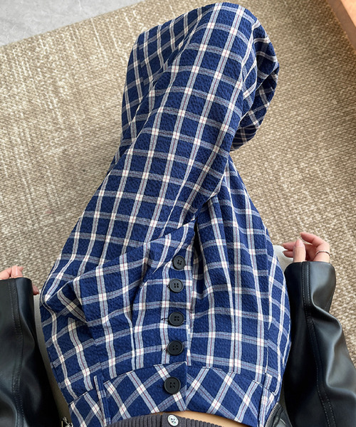 2ly2(トゥーリートゥー)の「チェック柄ワイドパンツ / ハイウエスト タックパンツ ストレートパンツ(その他パンツ・レディース・ネイビー・FREE)」の11枚目の写真