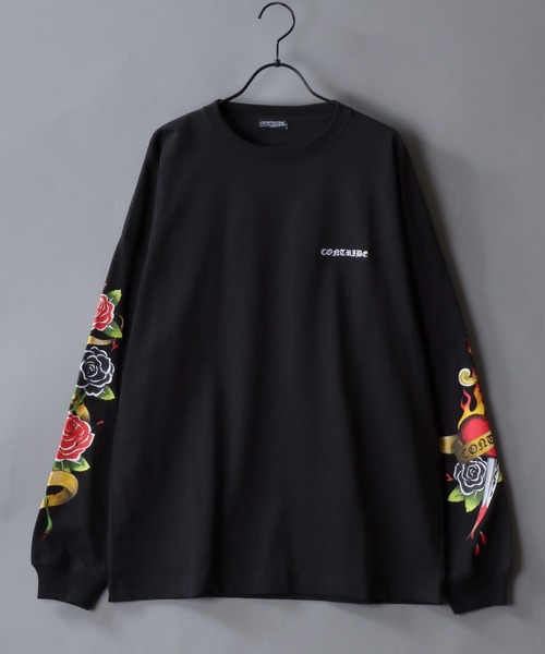 SITRY(シトリー)の「Sleeve Print T-Shirt/トライバル フラワー ハート 袖プリント ワンポイント刺繍 オーバーサイズ ロンT 長袖Tシャツ レディース メンズ(Tシャツ/カットソー・メンズ・ブラック/ホワイト/ブラック系その他/ブラック系その他2/ブラック系その他3/ブラック系その他4・M/L)」の9枚目の写真
