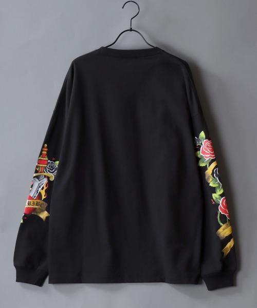 SITRY(シトリー)の「Sleeve Print T-Shirt/トライバル フラワー ハート 袖プリント ワンポイント刺繍 オーバーサイズ ロンT 長袖Tシャツ レディース メンズ(Tシャツ/カットソー・メンズ・ブラック/ホワイト/ブラック系その他/ブラック系その他2/ブラック系その他3/ブラック系その他4・M/L)」の10枚目の写真