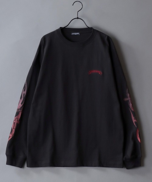 SITRY(シトリー)の「Sleeve Print T-Shirt/トライバル フラワー ハート 袖プリント ワンポイント刺繍 オーバーサイズ ロンT 長袖Tシャツ レディース メンズ(Tシャツ/カットソー・メンズ・ブラック/ホワイト/ブラック系その他/ブラック系その他2/ブラック系その他3/ブラック系その他4・M/L)」の19枚目の写真