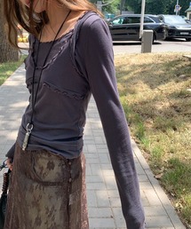 フリルタンクトップ&長袖Tシャツセットアップ