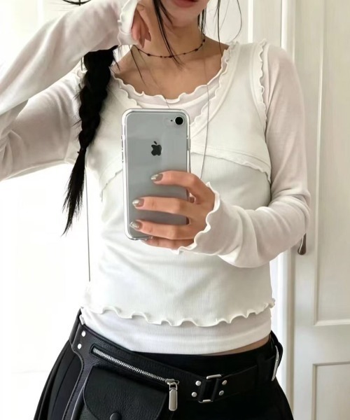 FLINEA（フリネア）の「フリルタンクトップ&長袖Tシャツセットアップ（セットアップ・レディース・ホワイト/ネイビー/グレー・FREE）」の18枚目の写真
