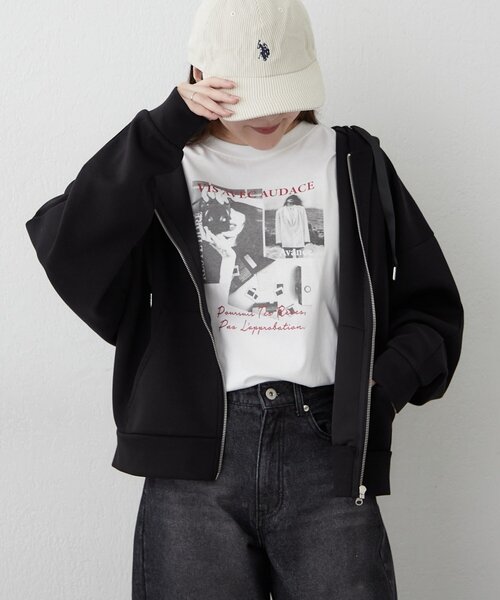 Another Branch olive des olive(アナザーブランチオリーブデオリーブ)の「ダンボールZIPパーカー(Tシャツ/カットソー・レディース・ブラック/グレー/ブラウン・FREE)」の2枚目の写真