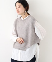 裾カッティングフレンチスリーブニットベスト