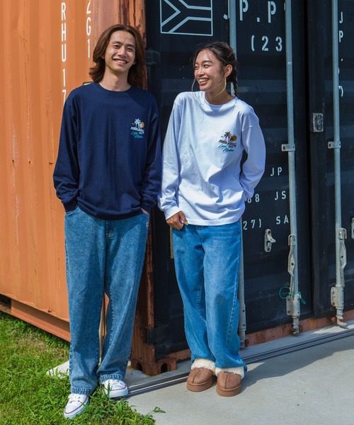 LOCALMOTION HAWAII（ローカルモーション　ハワイ）の「ハワイ＆ﾘｿﾞｰﾄｱﾛﾊﾊﾜｲｻｰｸﾙ刺繍ﾛﾝｸﾞTｼｬﾂ（Tシャツ/カットソー・メンズ・ネイビー/ホワイト・X-LARGE/SMALL/LARGE/MEDIUM）」の3枚目の写真