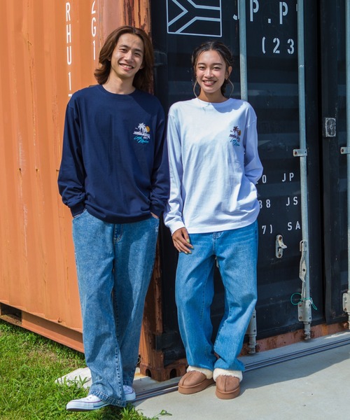 LOCALMOTION HAWAII（ローカルモーション　ハワイ）の「ハワイ＆ﾘｿﾞｰﾄｱﾛﾊﾊﾜｲｻｰｸﾙ刺繍ﾛﾝｸﾞTｼｬﾂ（Tシャツ/カットソー・メンズ・ネイビー/ホワイト・X-LARGE/SMALL/LARGE/MEDIUM）」の4枚目の写真