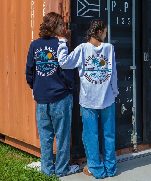LOCALMOTION HAWAII（ローカルモーション　ハワイ）の「ハワイ＆ﾘｿﾞｰﾄｱﾛﾊﾊﾜｲｻｰｸﾙ刺繍ﾛﾝｸﾞTｼｬﾂ（Tシャツ/カットソー・メンズ・ネイビー/ホワイト・X-LARGE/SMALL/LARGE/MEDIUM）」の7枚目の写真