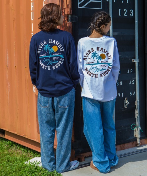 LOCALMOTION HAWAII（ローカルモーション　ハワイ）の「ハワイ＆ﾘｿﾞｰﾄｱﾛﾊﾊﾜｲｻｰｸﾙ刺繍ﾛﾝｸﾞTｼｬﾂ（Tシャツ/カットソー・メンズ・ネイビー/ホワイト・X-LARGE/SMALL/LARGE/MEDIUM）」の8枚目の写真