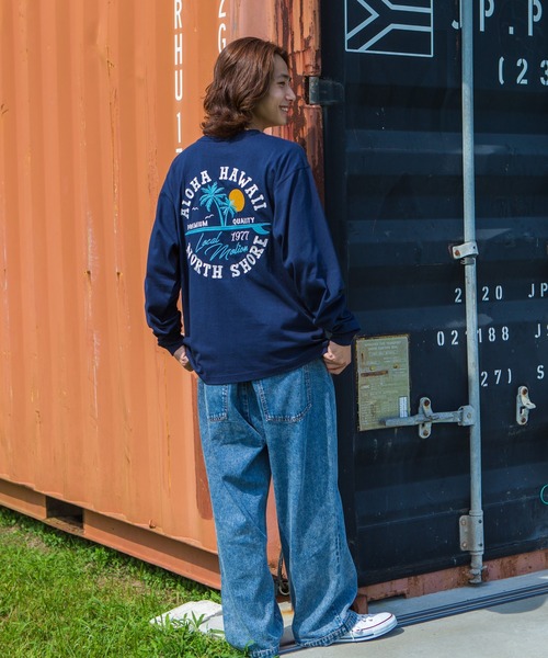 LOCALMOTION HAWAII（ローカルモーション　ハワイ）の「ハワイ＆ﾘｿﾞｰﾄｱﾛﾊﾊﾜｲｻｰｸﾙ刺繍ﾛﾝｸﾞTｼｬﾂ（Tシャツ/カットソー・メンズ・ネイビー/ホワイト・X-LARGE/SMALL/LARGE/MEDIUM）」の10枚目の写真