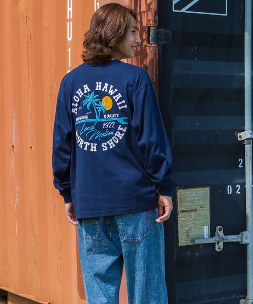 LOCALMOTION HAWAII（ローカルモーション　ハワイ）の「ハワイ＆ﾘｿﾞｰﾄｱﾛﾊﾊﾜｲｻｰｸﾙ刺繍ﾛﾝｸﾞTｼｬﾂ（Tシャツ/カットソー・メンズ・ネイビー/ホワイト・X-LARGE/SMALL/LARGE/MEDIUM）」の12枚目の写真