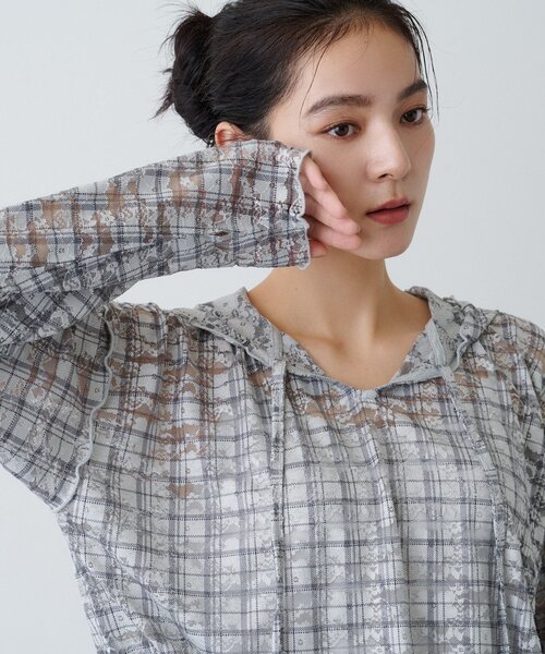CIAOPANIC TYPY（チャオパニックティピー）の「∴チェックプリントレースフーディー（Tシャツ/カットソー・レディース・ブラウン/グレー/アイボリー・ONE SIZE）」の12枚目の写真