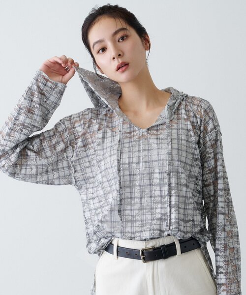 CIAOPANIC TYPY（チャオパニックティピー）の「∴チェックプリントレースフーディー（Tシャツ/カットソー・レディース・ブラウン/グレー/アイボリー・ONE SIZE）」の13枚目の写真