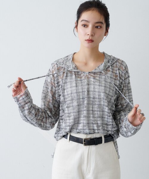 CIAOPANIC TYPY（チャオパニックティピー）の「∴チェックプリントレースフーディー（Tシャツ/カットソー・レディース・ブラウン/グレー/アイボリー・ONE SIZE）」の14枚目の写真