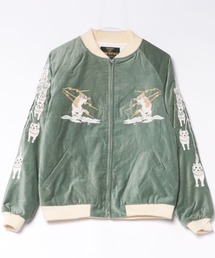 HOUSTON（ヒューストン）の「HOUSTON（ヒューストン）VELVETEEN SOUVENIA JKT(NYALASKA)/別珍 猫刺繍 スーベニアジャケット/スカジャン（ノーカラージャケット）」