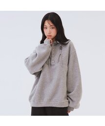 ボタンネックフリースプルオーバー グレー