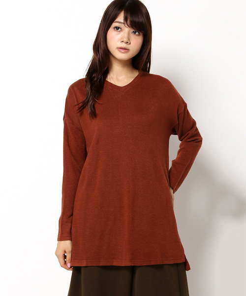 LBC（エルビーシー）の「アクリルナイロン起毛Vネックチュニック                            （ニット/セーター・レディース・チャコールグレー/レンガ/ベージュ・MEDIUM）」の3枚目の写真