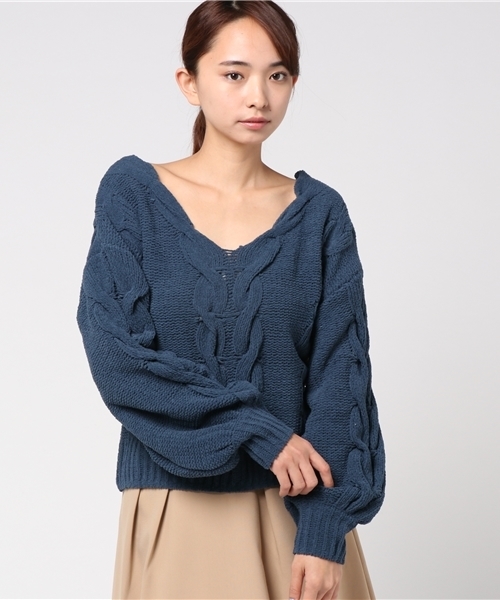 one after another NICE CLAUP（ワンアフターアナザーナイスクラップ）の「モールヤーンV開きニット（ニット/セーター・レディース・アイボリー/ピンク/ネイビー・FREE）」の12枚目の写真