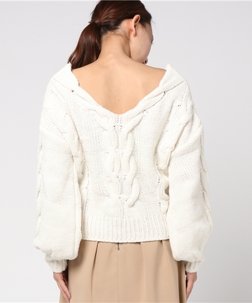 one after another NICE CLAUP（ワンアフターアナザーナイスクラップ）の「モールヤーンV開きニット（ニット/セーター・レディース・アイボリー/ピンク/ネイビー・FREE）」の6枚目の写真