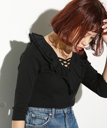 SLY | FRILL LACE UP 7分袖 TOPS(Tシャツ/カットソー)